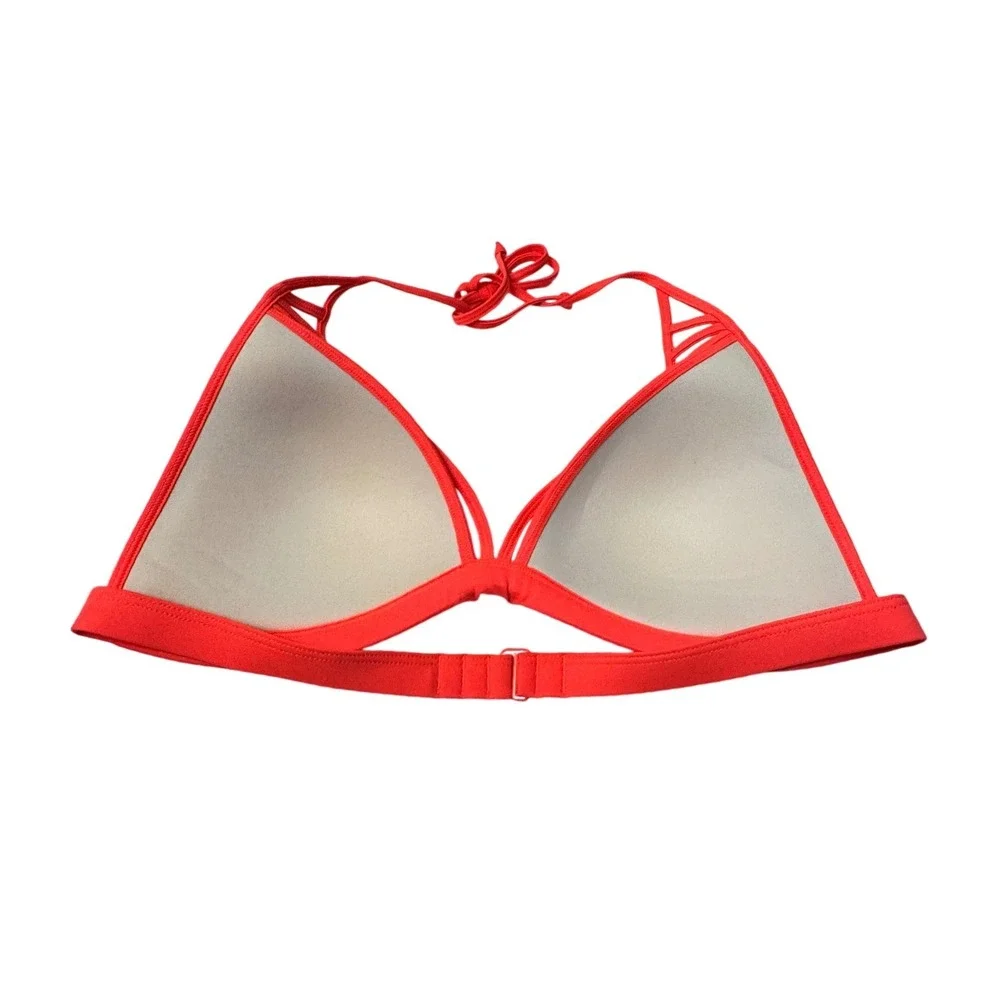 Victoria's Secret PINK Neon Coral Strappy Push Up Bikini Top Halter Size L (A-C)